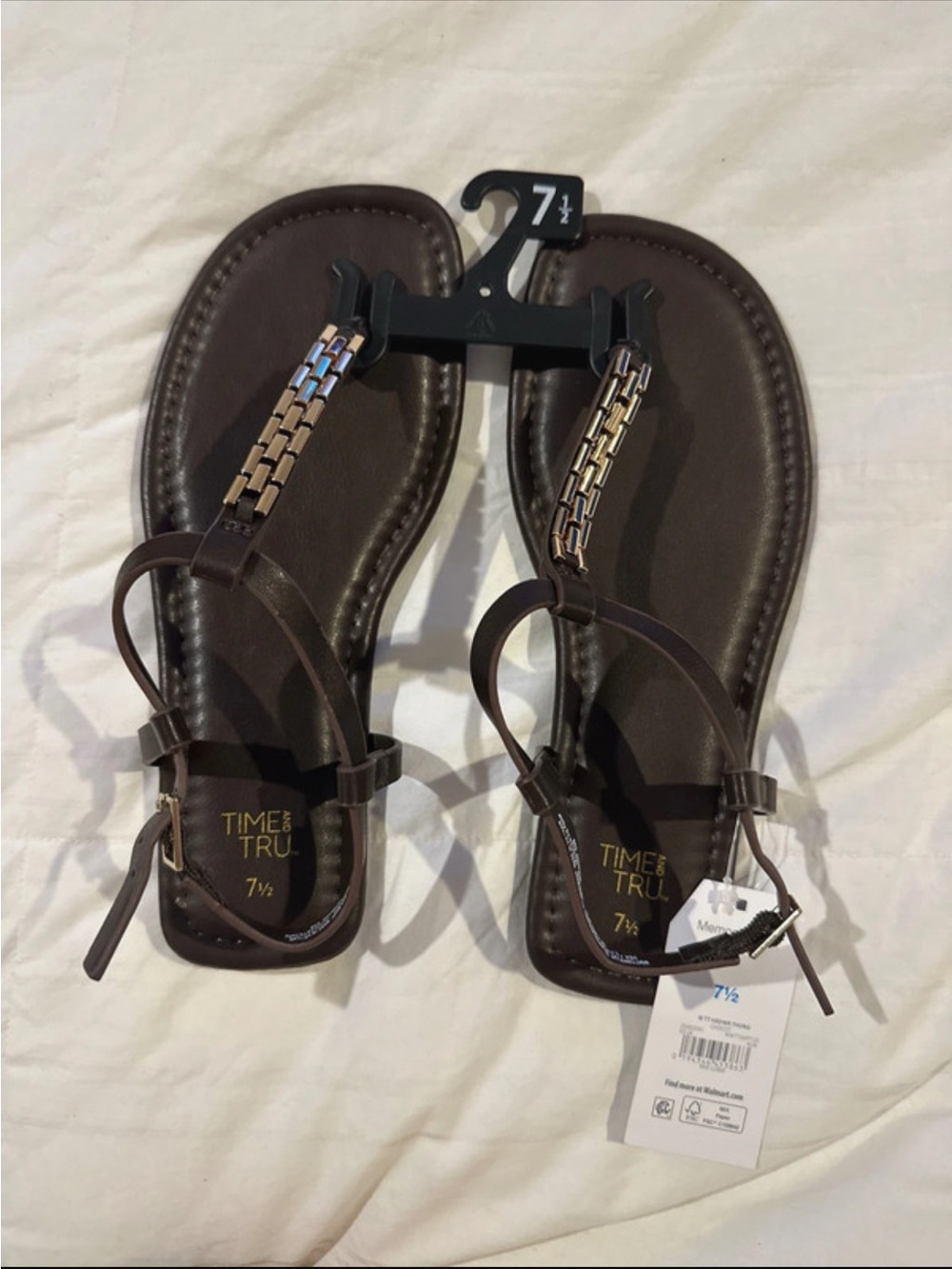 Time and Tru Brown T-Strap Sandals